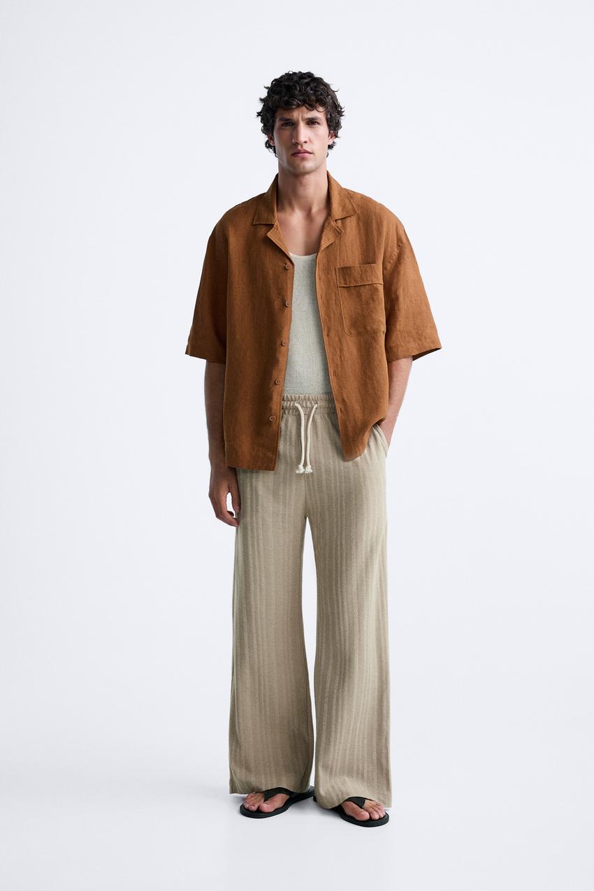 STRIPED JACQUARD TROUSERS - Beige-brown | ZARA United Kingdom 