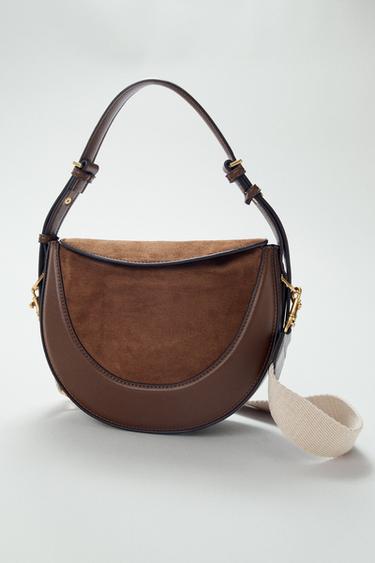 LEATHER FLAP DETAIL CROSSBODY BAG - Chocolate by Zara