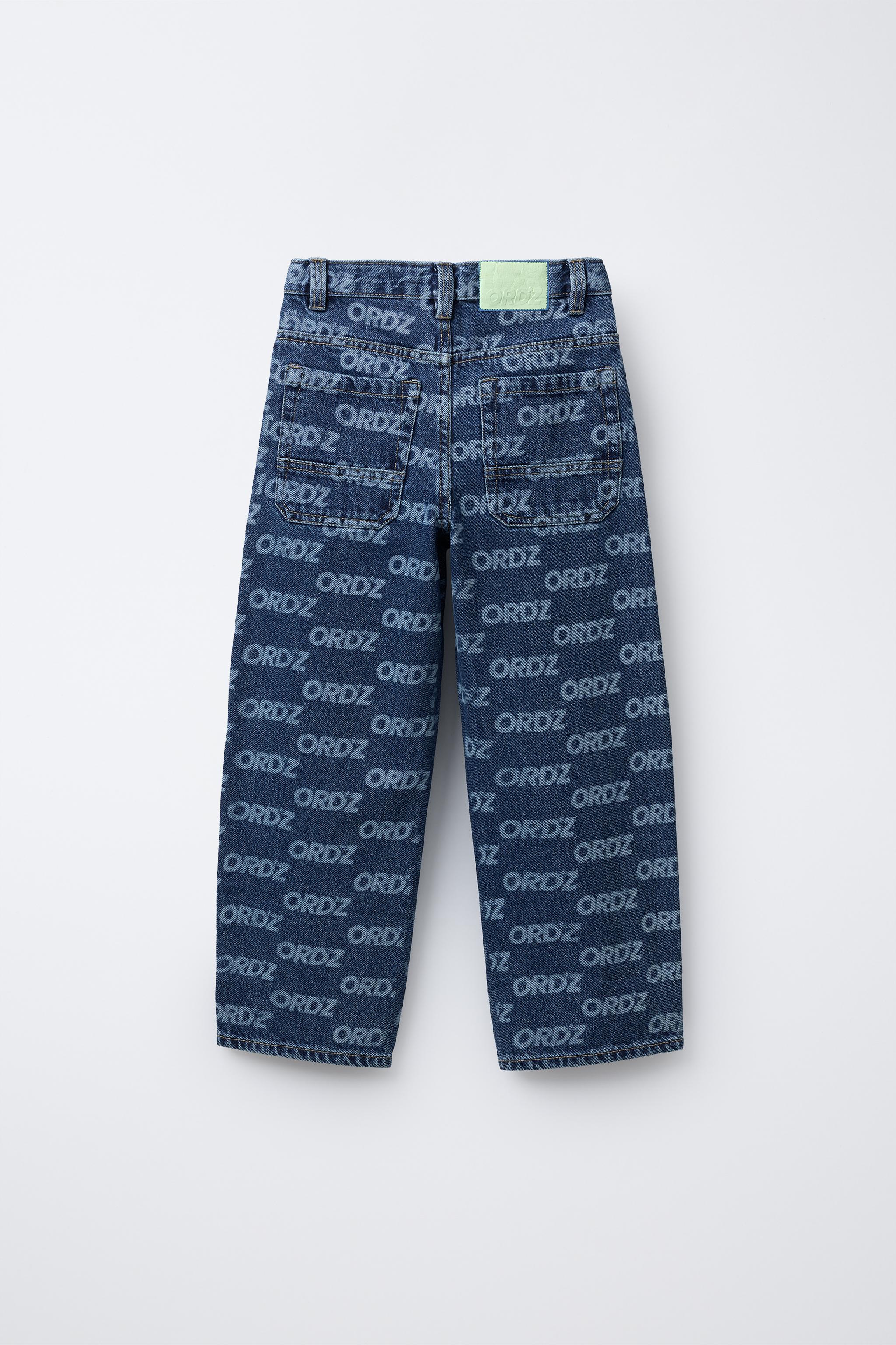 TEXT PRINT WIDE LEG JEANS