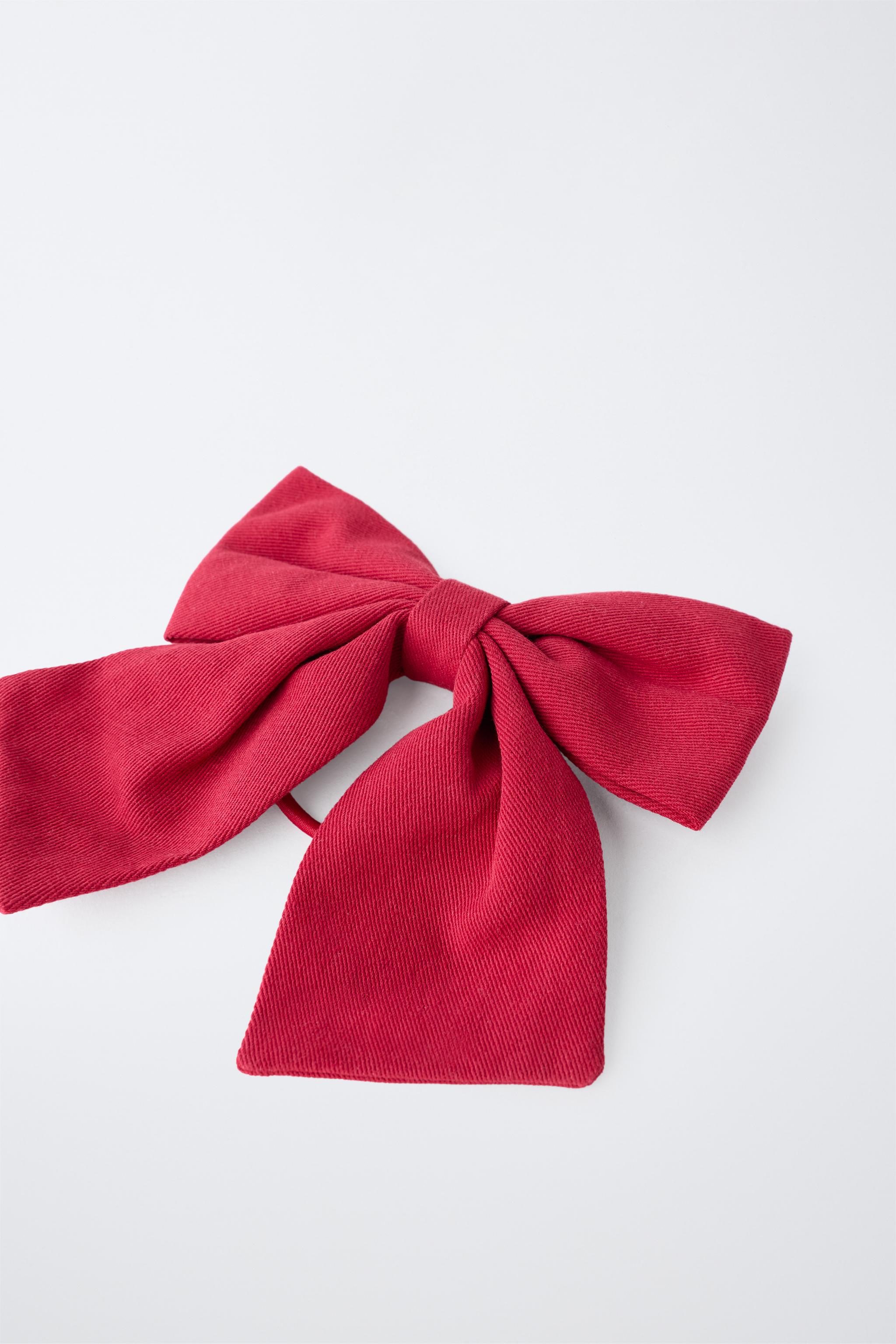 BOW HAIR TIE AND BARRETTE SET — Maroon