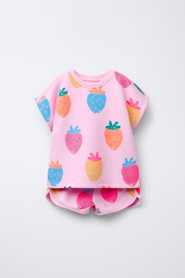 CONJUNTO JOGGING CAMISETA Y BERMUDA ESTAMPADO MEDIUM WEIGHT - Rosa de Zara