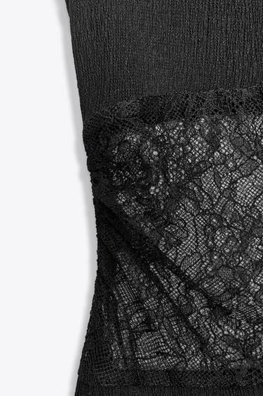 KURZES KLEID MIT SPITZEN-MATERIALKOMBINATION - Schwarz von Zara