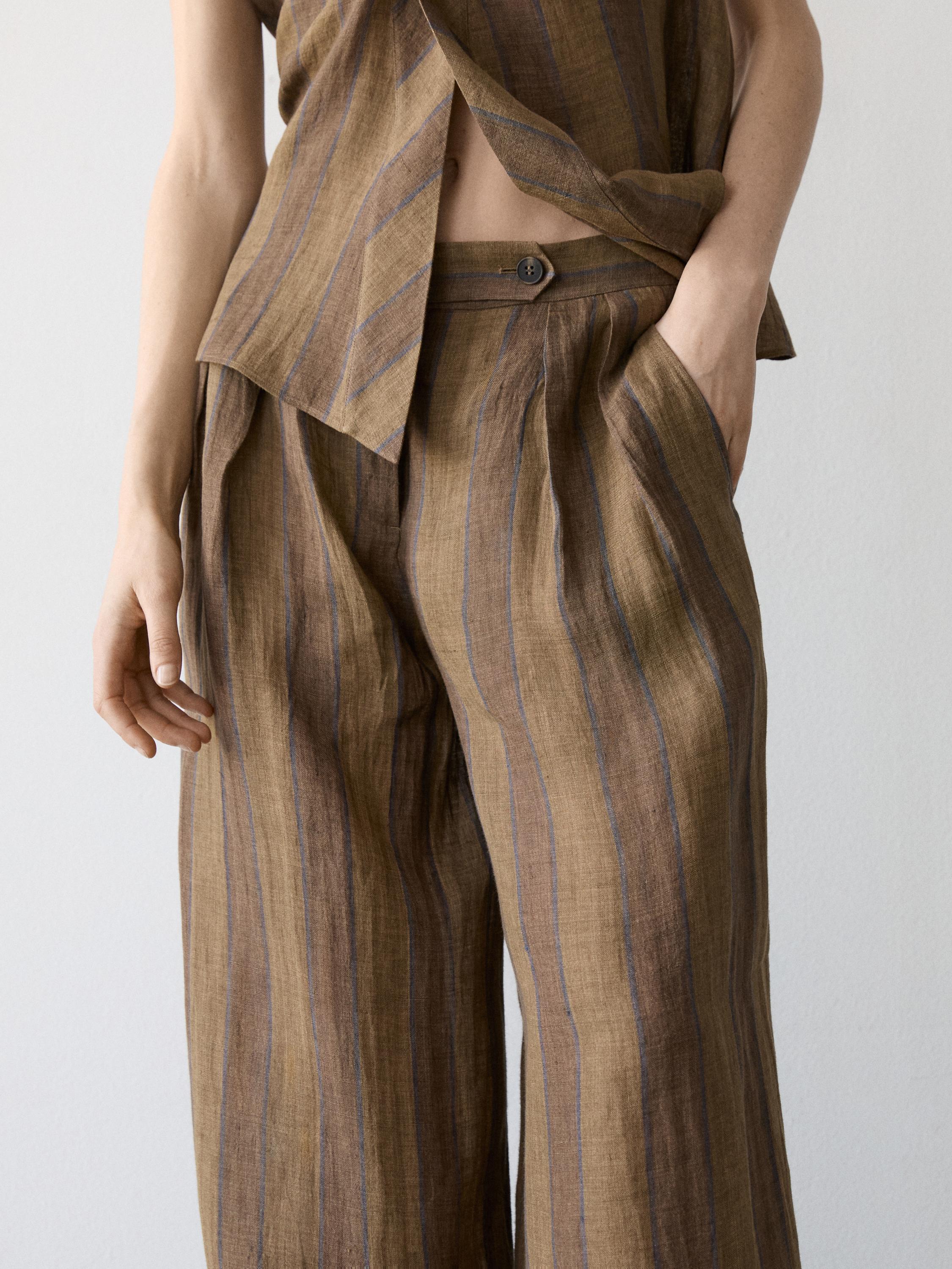 Striped linen wide-leg trousers