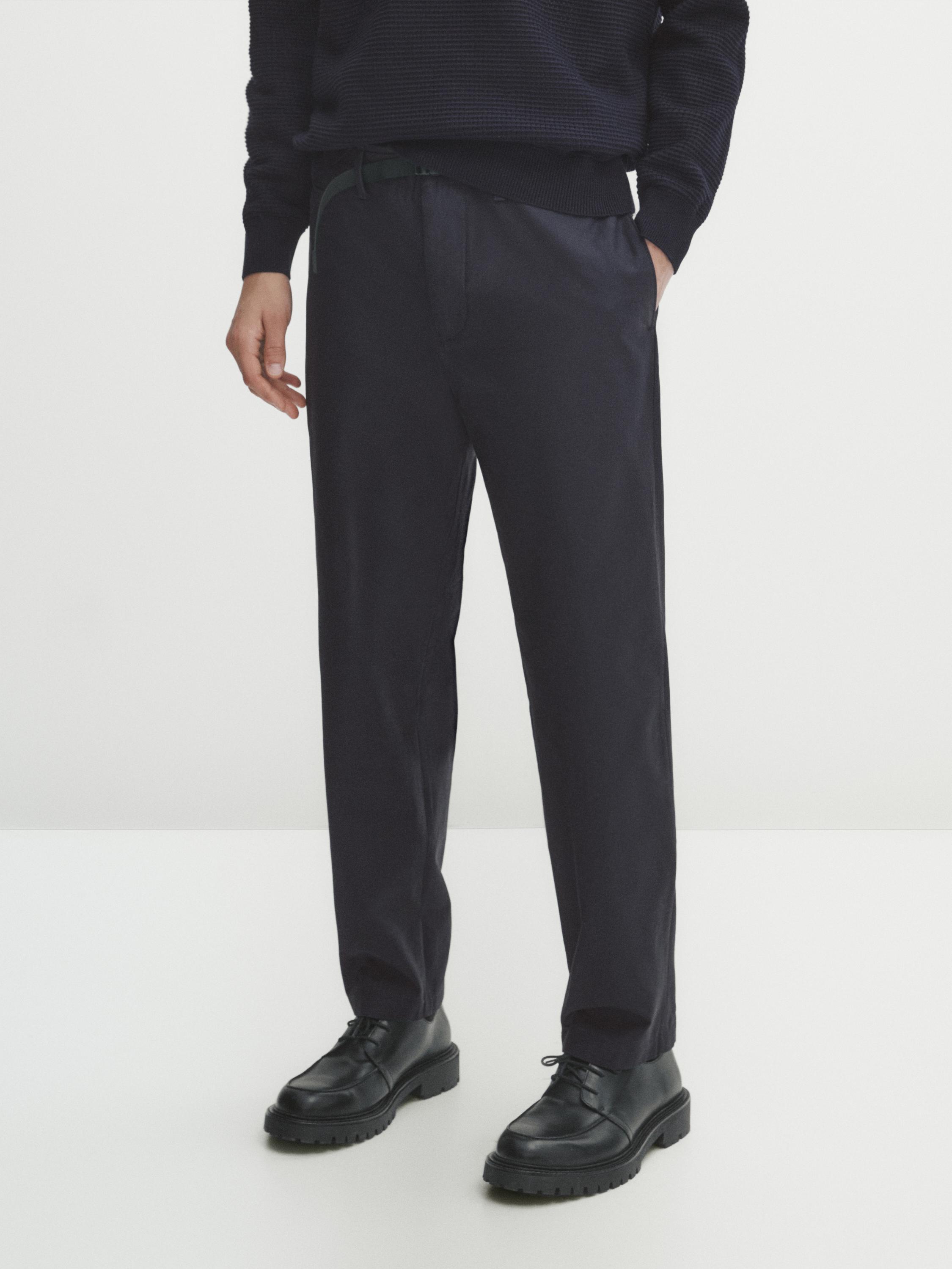 Relaxed fit belted chino trousers - Navy blue | ZARA Canada