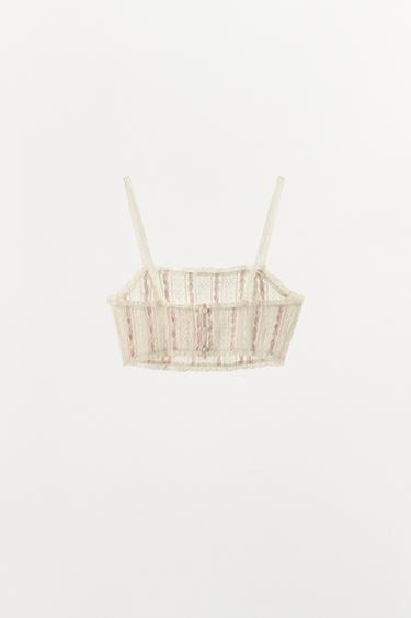 TOP COURT NŒUD BIMATIÈRE - Écru de Zara - Image 4