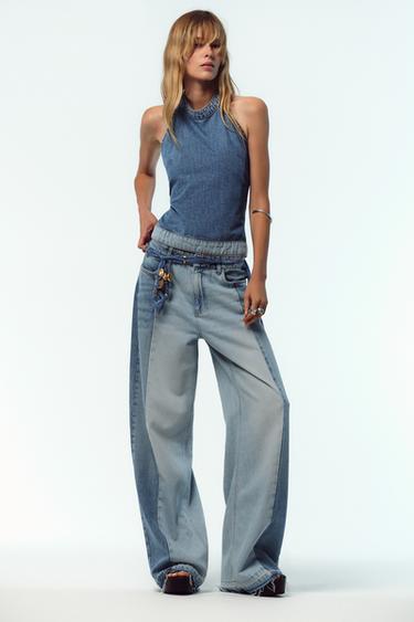 Z1975 WIDE-LEG HIGH-WAIST COMBINED JEANS - Mid-blue by Zara