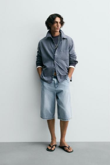 LIMITED EDITION RELAXED FIT DENIM BERMUDA SHORTS - Light blue by Zara