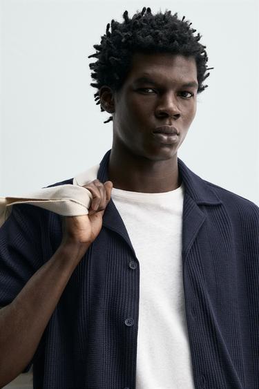 Zara 標準版紋理襯衫 - 夜藍色