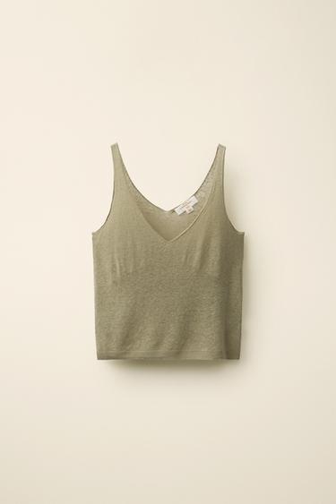 CREATED BY CARAMEL LONDON X ZARA 린넨 니트 탑 - Zara 카키