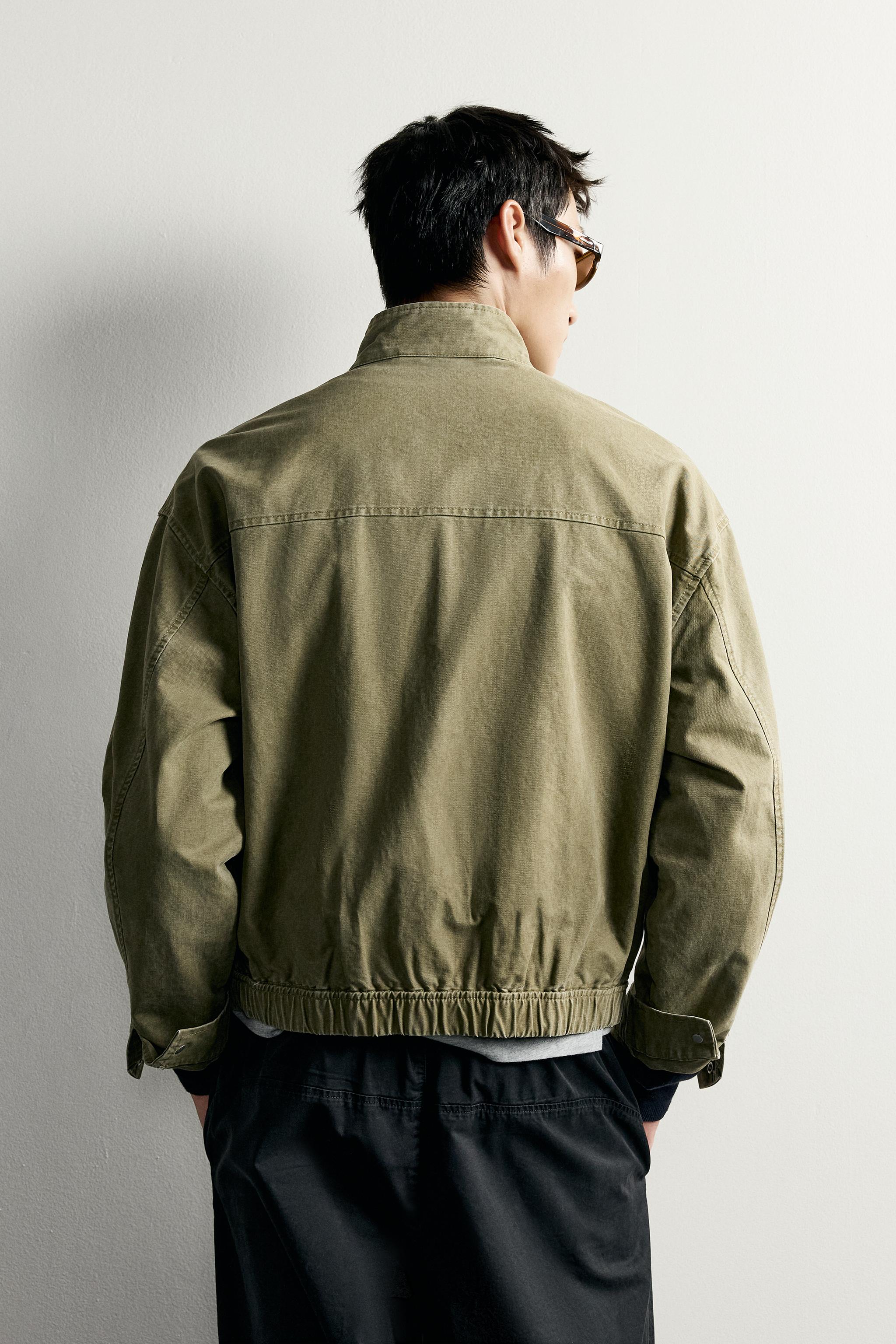 ユーズド加工クロップドフィットジャケット - カーキ | ZARA Japan / 日本