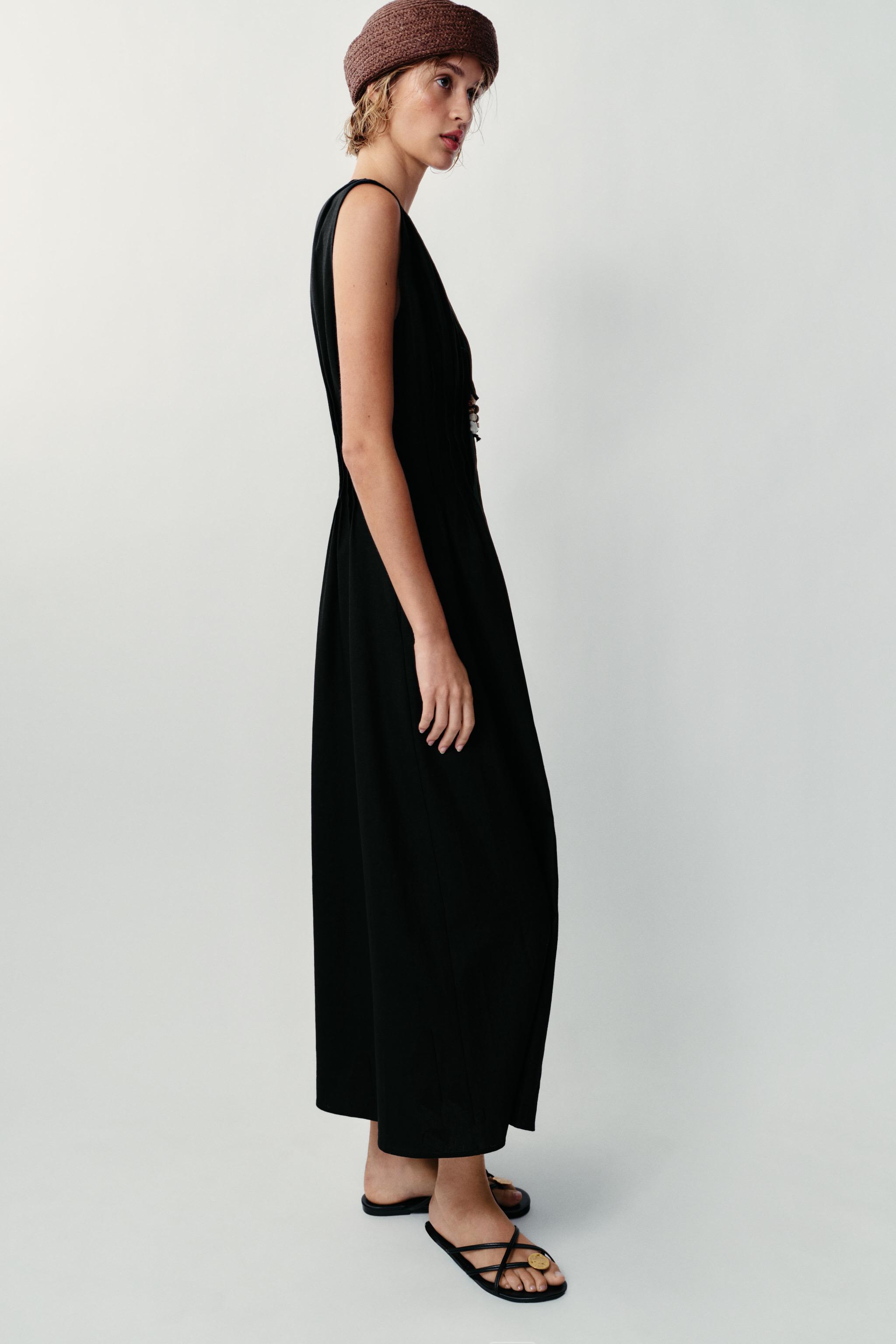 Женские платья Zara LINEN PINTUCK MIDI DRESS — фото 3