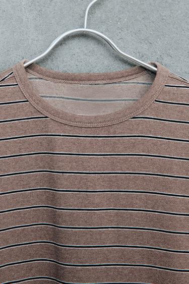 STORIESZ - STRIPED T-SHIRT - Brown / Ecru by Zara - Image 2