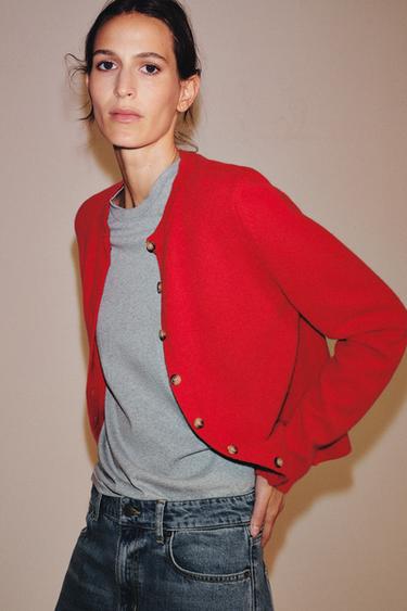 CASHMERE AND WOOL BLEND CARDIGAN - Red / Coral by Zara