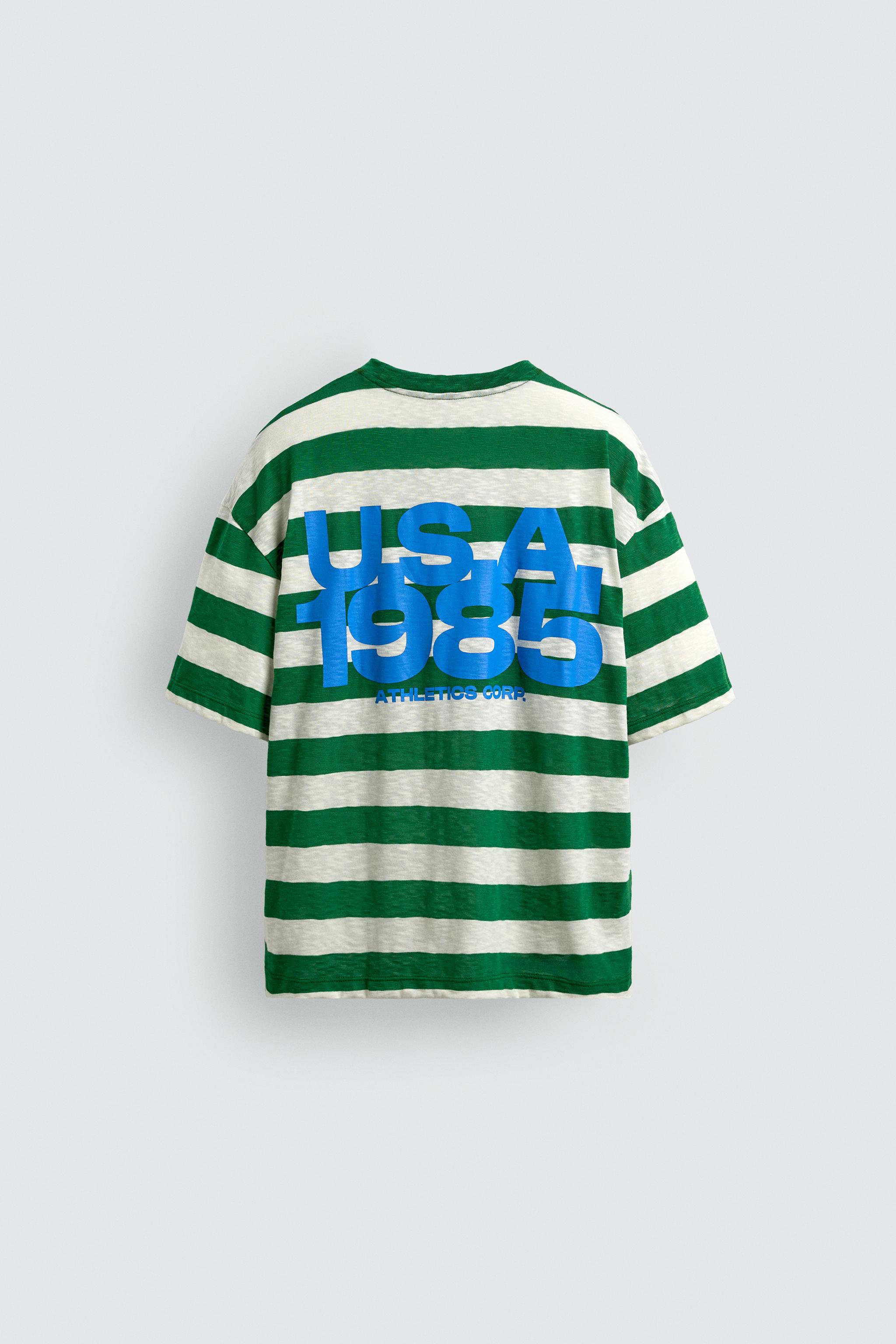 T-SHIRT À RAYURES AVEC IMPRIMÉ EN CONTRASTE