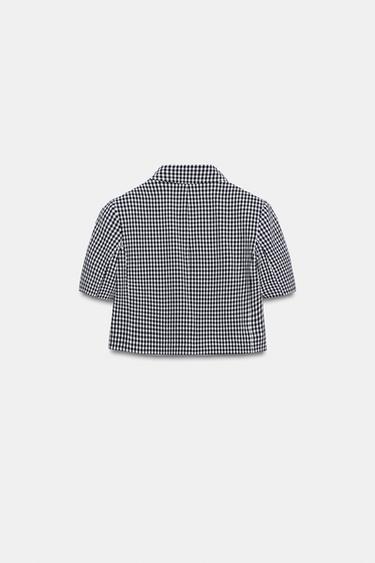 SHORT GINGHAM BLAZER - Navy / White by Zara - Image 6