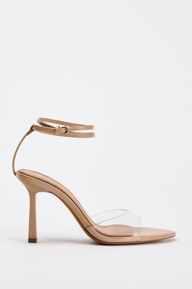 VINYL HIGH-HEEL SANDALS WITH ANKLE STRAP - Beige by Zara
