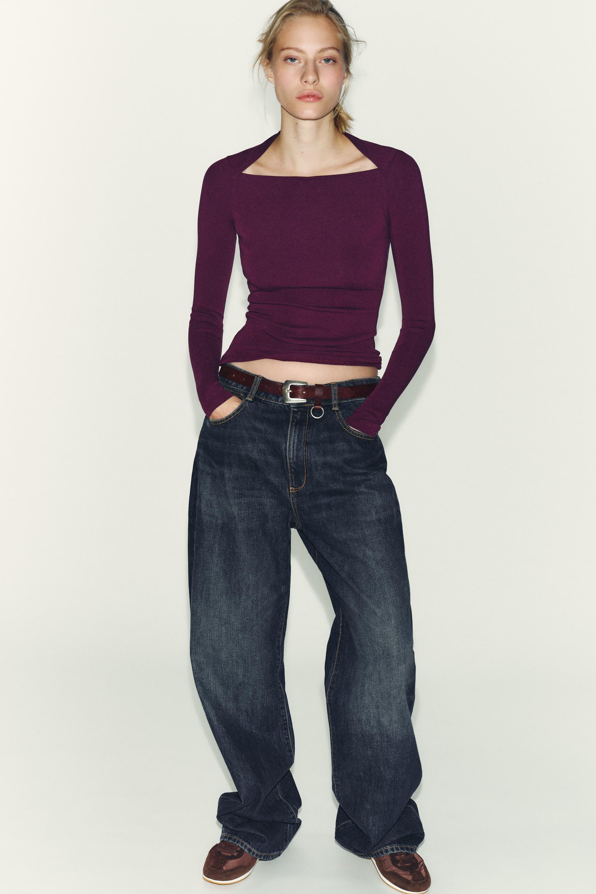 RIB LONG SLEEVE T-SHIRT - Wine | ZARA United States