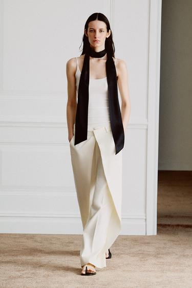 Zara ZW COLLECTION FRONT PLEATED PANTS - Ecru