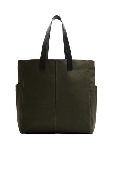 STOFFEN EN LEREN SHOPPER - Kakigroen van Zara