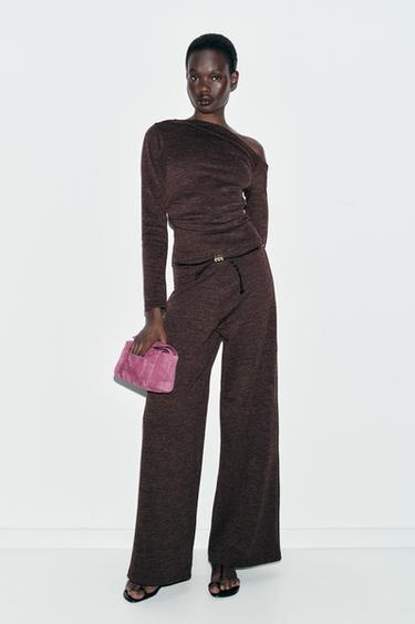 PIQUÉ TROUSERS WITH BELT - Dark brown by Zara