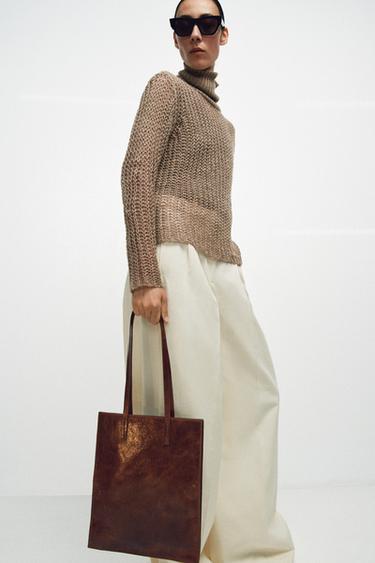 SAC SHOPPER EN CUIR - Chocolat de Zara - Image 1