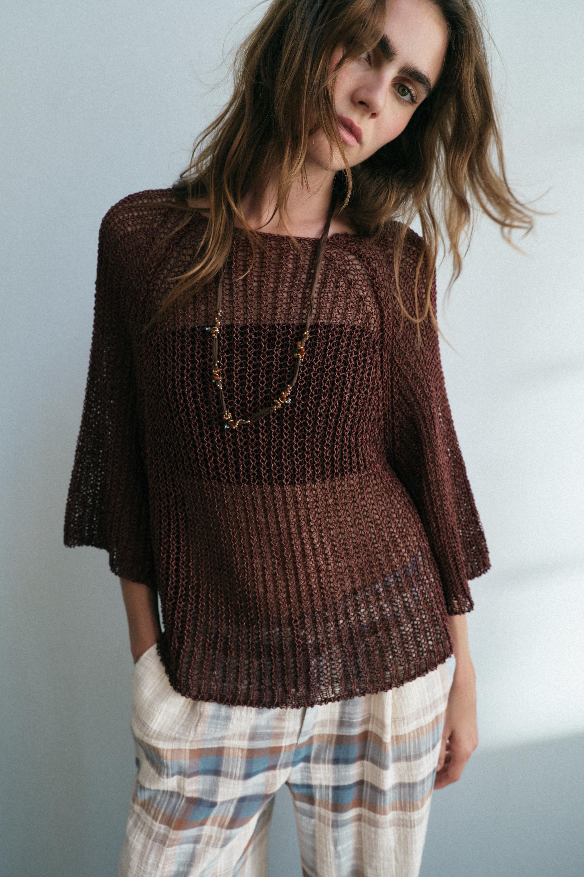 OPEN KNIT JUMPER — Brown