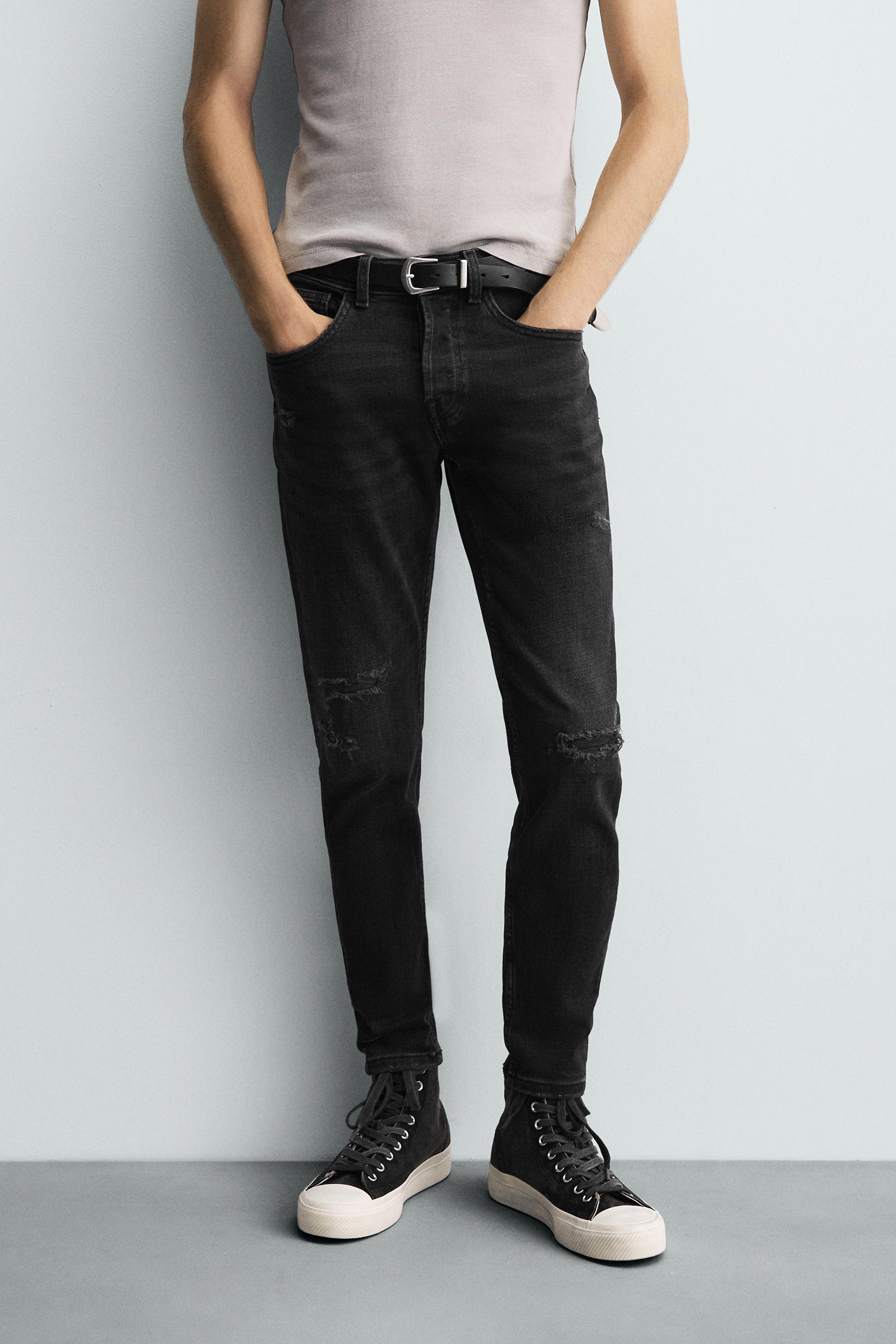 ダメージ加工スキニーフィットジーンズ - カーボン | ZARA Japan / 日本