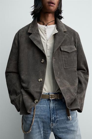 SUEDE LEATHER BLAZER - Brown / Taupe by Zara - Image 5