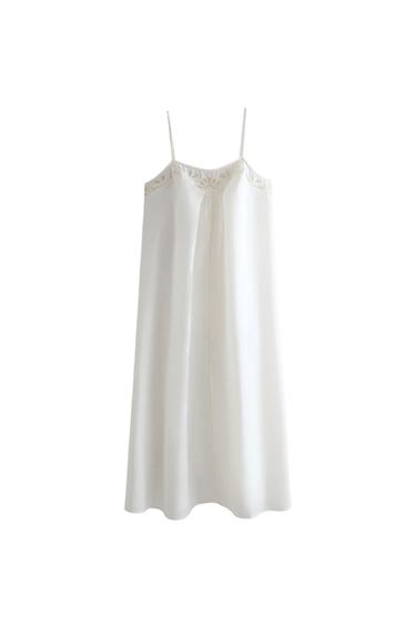 Zara COTTON EMBROIDERED NIGHTGOWN - Oyster-white