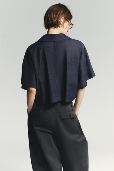 TRF DENIM SHIRT WITH POLO COLLAR - Dark indigo by Zara - Image 4