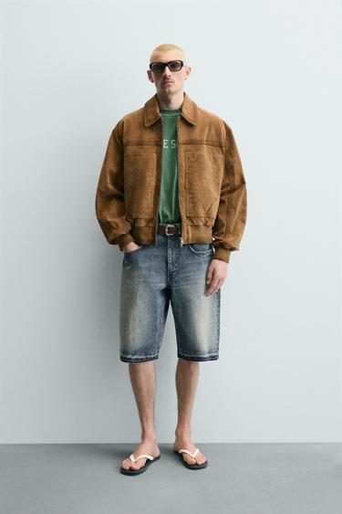 Zara METALLIC STUD BAGGY FIT DENIM SHORTS - Blue