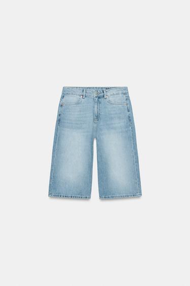 ZW COLLECTION MID-WAIST DENIM BERMUDA SHORTS - Light blue by Zara
