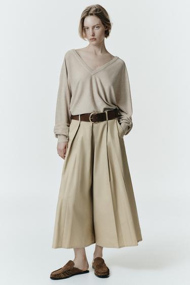 PANTALÓN CULOTTE CINTURÓN - Camel medio de Zara