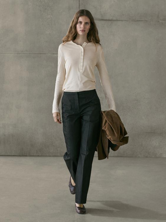 Button-up cotton T-shirt from Zara - $70