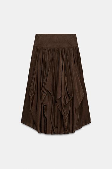 ZW COLLECTION VOLUMINOUS MIDI SKIRT - Brown by Zara