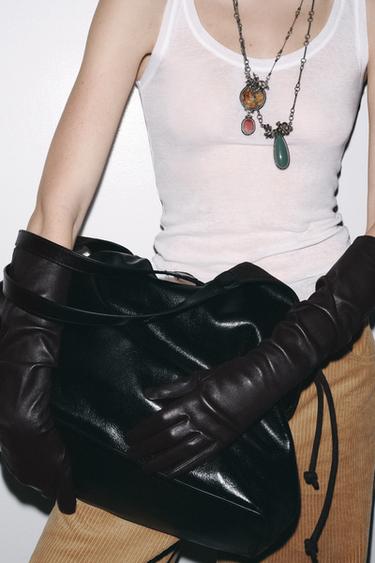 100% LEATHER LONG GLOVES - Chocolate by Zara