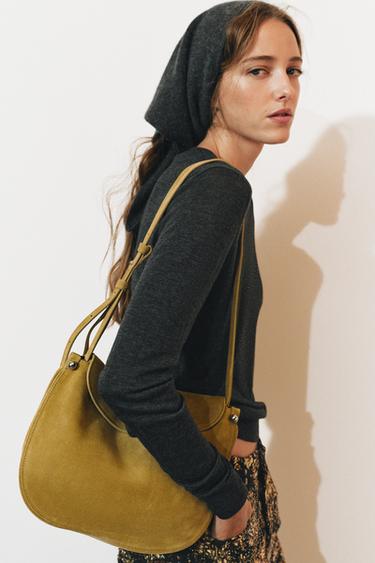 LEATHER CROSSBODY BAG WITH FLAP — Lime Green 1