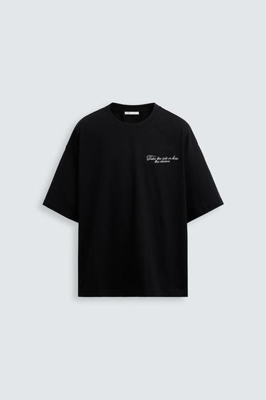 CAMISETA COM TEXTOS ESTAMPADOS - Preto da Zara