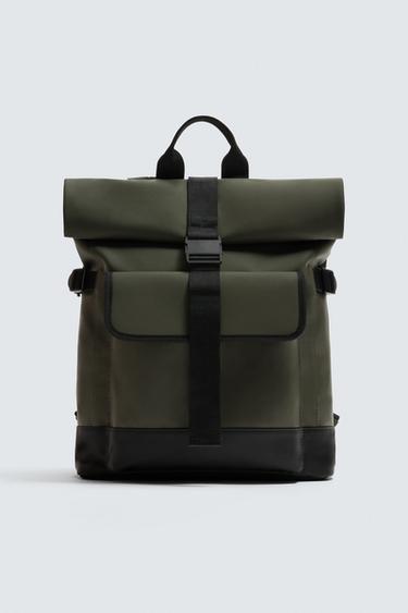 Zara RUBBERIZED FLAP BACKPACK - Khaki Green