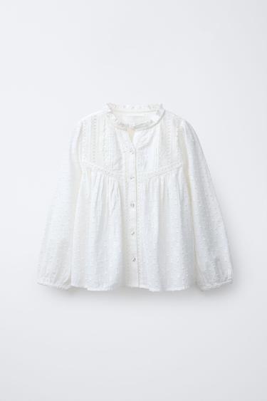 CHEMISE ROMANTIQUE EN PLUMETIS - Blanc cassé de Zara - Image 0