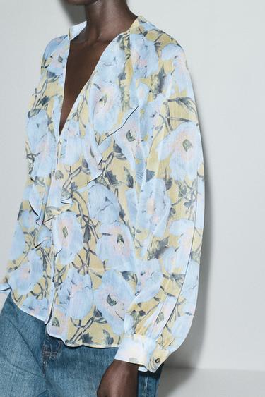 FLORAL PRINT SHIRT - Sky blue by Zara - Image 0