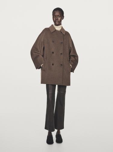 Manteau croisé en laine mélangée - Marron de Zara