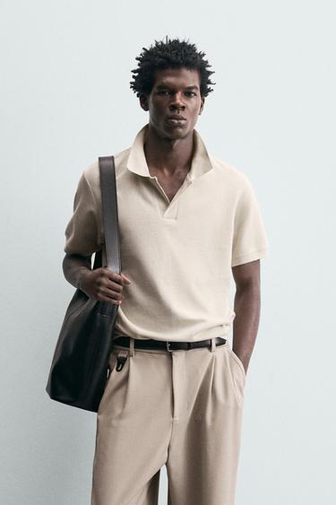 TEXTURED KNIT POLO SHIRT - Beige by Zara