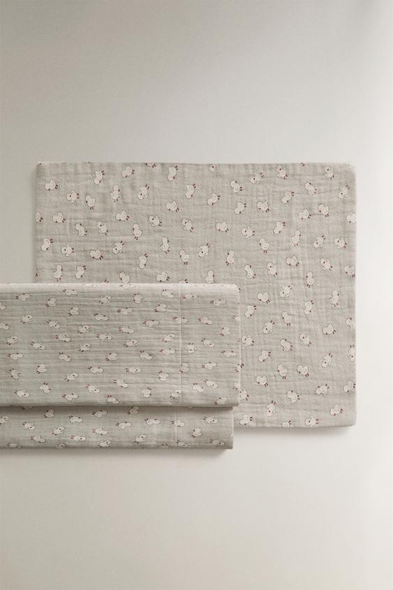ENSEMBLE DRAPS BÉBÉ COTON GAZE PETITS POUSSINS - Gris taupe de Zara - Image 0