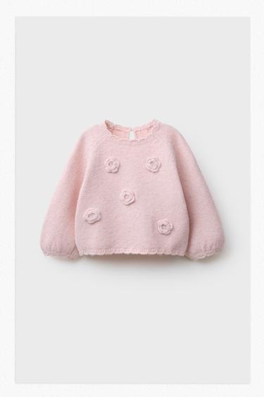 ДЖЕМПЕР ВЯЗАНЫЙ ЦВЕТЫ КРЮЧКОМ — СВЕТЛО-РОЗОВЫЙ от Zara