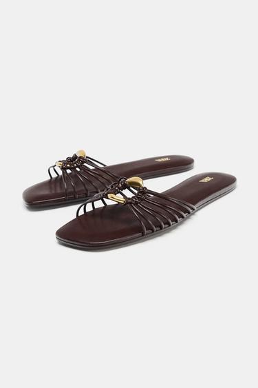 FLAT SANDALS WITH METAL TRIM - Brown by Zara - Image 3