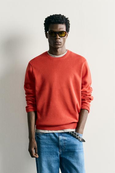 TEXTURED COTTON JUMPER - Red by Zara
