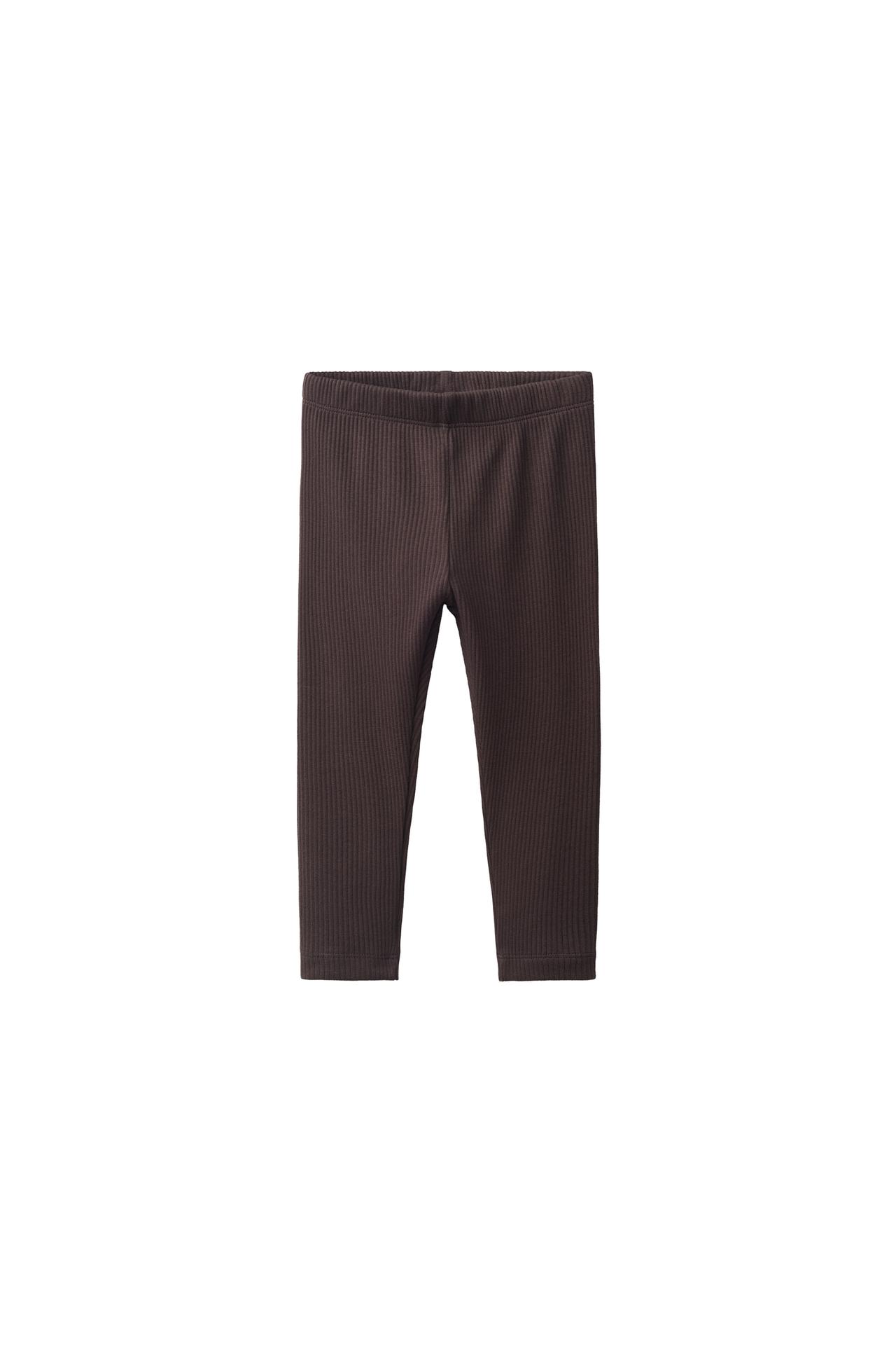 SOLID RIBBED LEGGINGS — Dark brown