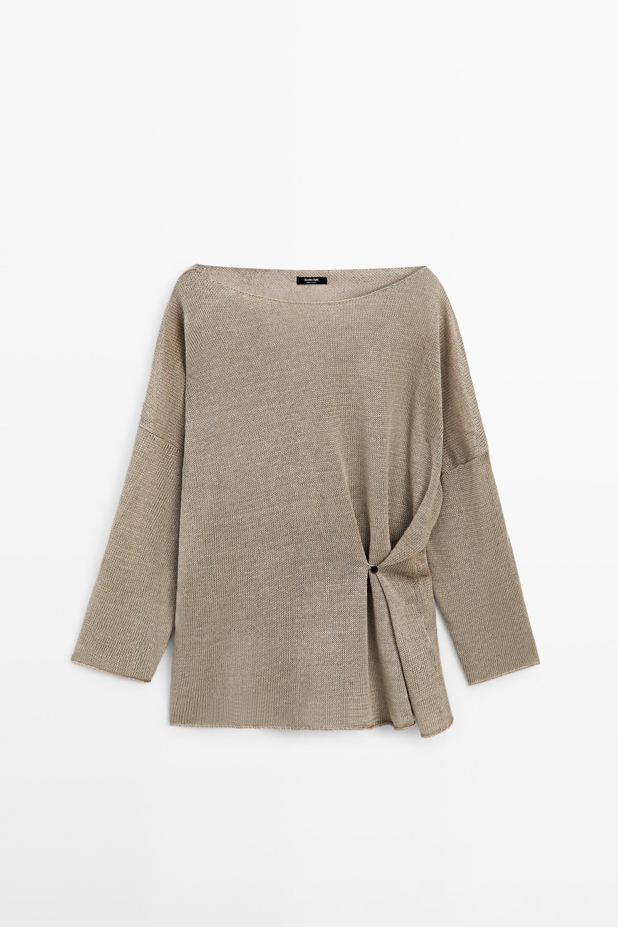 Oversize knit linen sweater with button detail