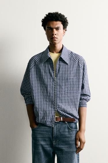 TEXTURED CHECK OVERSHIRT - Blue by Zara